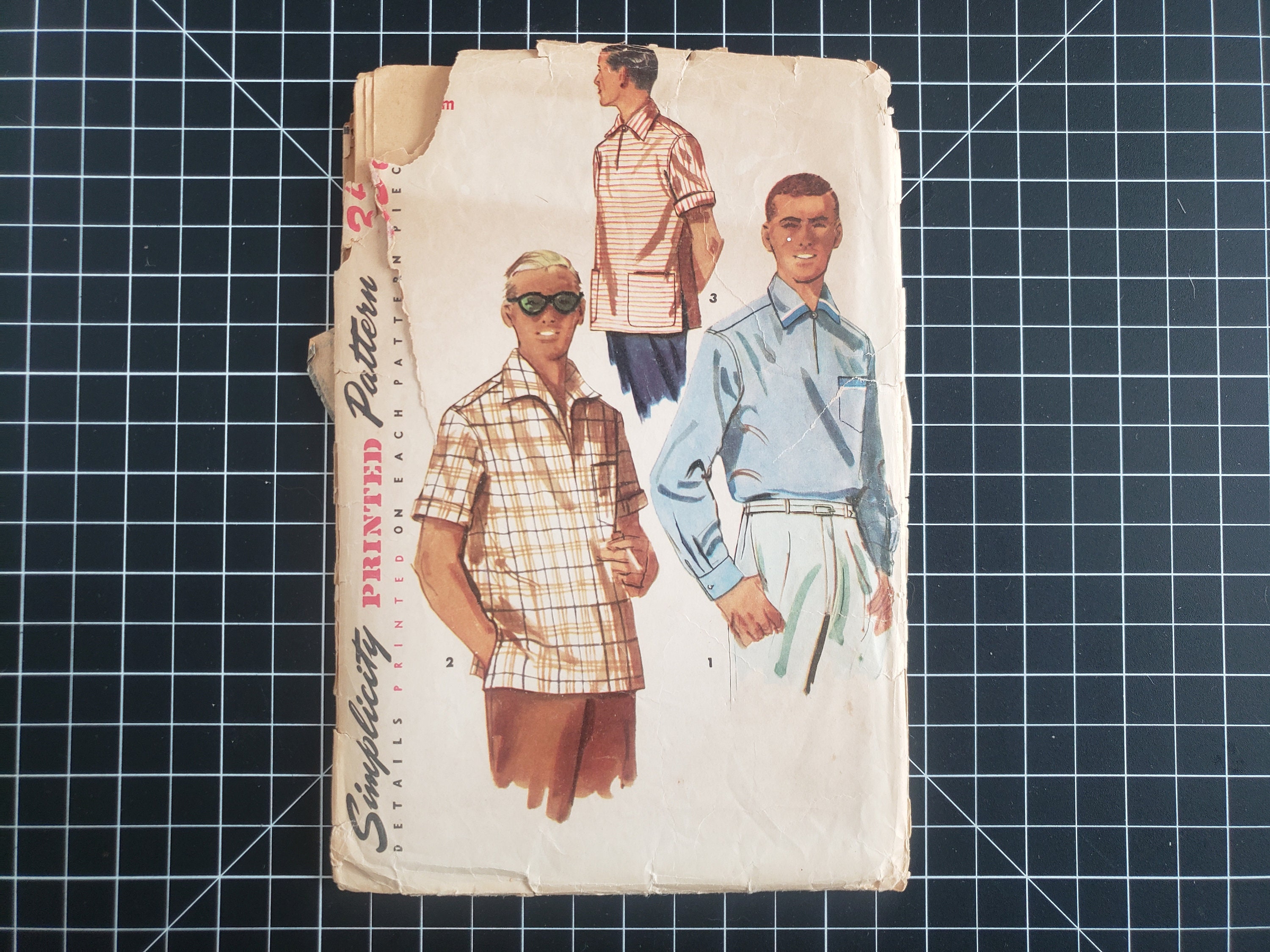 1950s Simplicity Men's Camp Shirt Pattern, Size Medium 50s Mens Pullover Pattern, 38 to 40 Chest