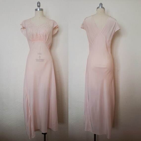 1930s Pink Rayon and Lace Nightgown by Statuesque, Me… Gem