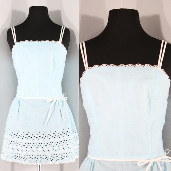1980s Blue Polka Dot Romper by Sea Waves, Medium t