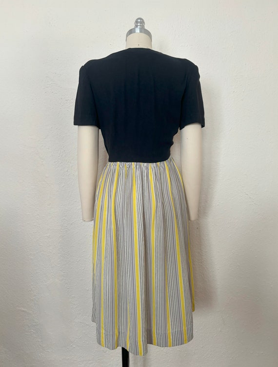 1940s Black Rayon Dress with Striped Skirt by Lyn… - image 5