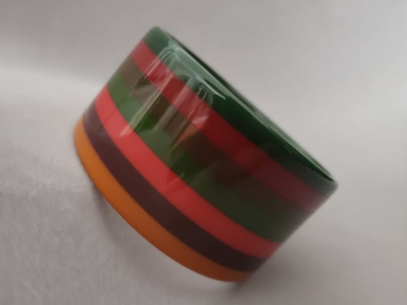 1990s Wide Layered Striped Multicolor Bakelite Ba… - image 1