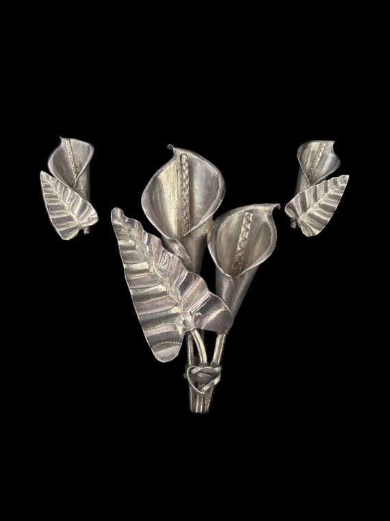 1950s Mexican Silver Calla Lily Floral Brooch and Scr… - Gem