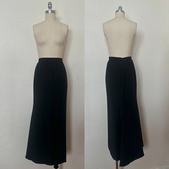 1990s Black Silk Maxi Skirt, Extra Small to Small… - image 1