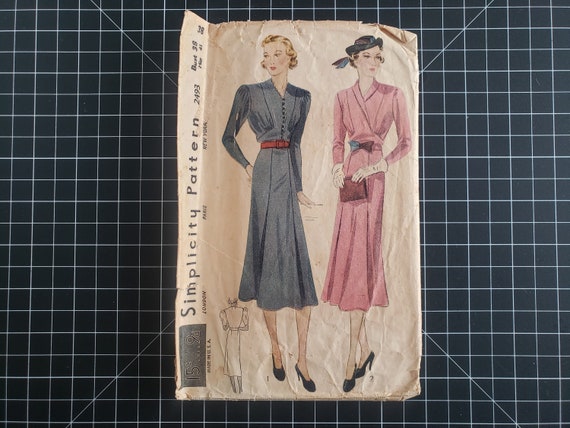 1930s Simplicity Slim Cut Day Dress Pattern 2493, RARE Size 38 | 30s  Vintage Misses Dress Pattern 38-32-41. V-neck, 2 Sleeve Options. - Etsy