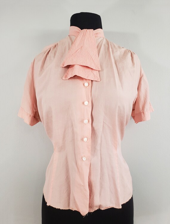 1940s Pink Silk Blouse by Judy Bond, Medium to La… - image 3