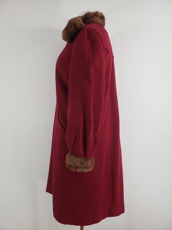 1940s Burgundy Wool Coat with Sable Collar, Mediu… - image 6