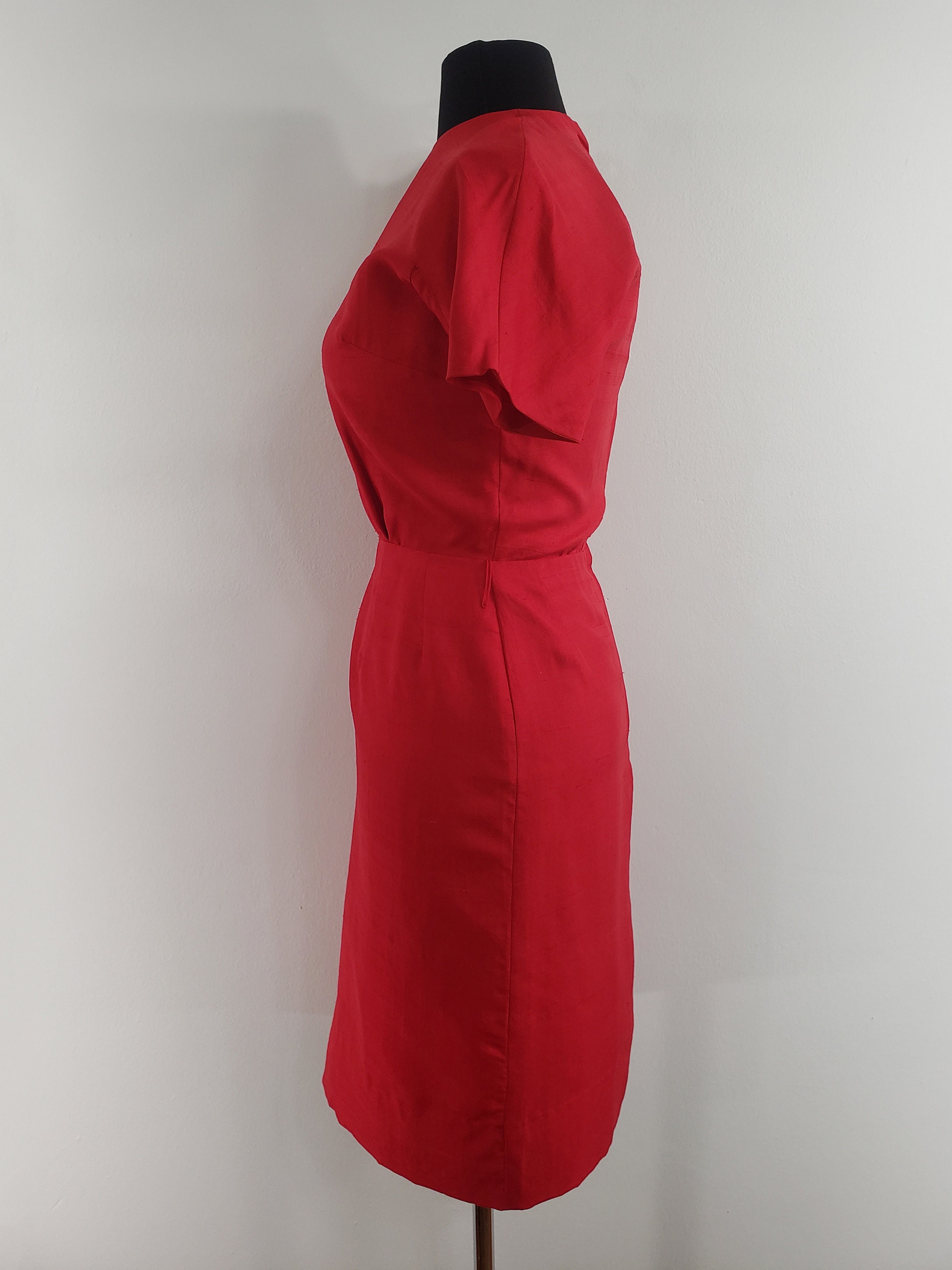 1950s Crimson Silk Dupioni Fitted Sheath Dress Extra Small to - Etsy