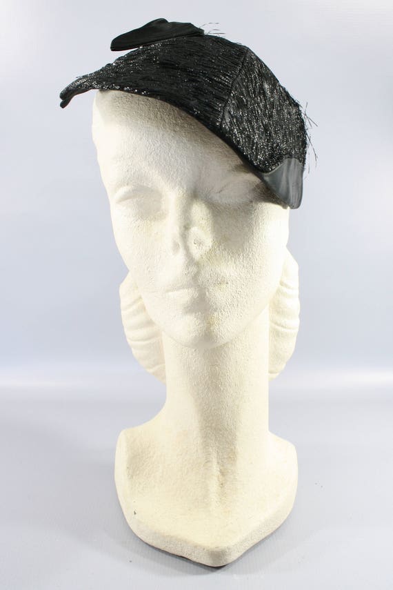 1930s Black Lurex and Satin Hat | 30s Vintage Cap - image 4