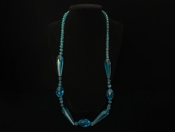 1920s Aqua Glass Long Necklace | 20s Vintage Turq… - image 2