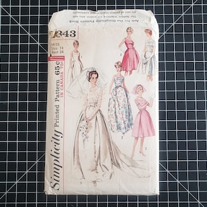 1960s Simplicity Wedding and Bridesmaids Dress Pattern 5343, Size 14 | 60s Vintage Scoop Neck Fit & Flare Dress w/ JacketPattern 34-26-36.