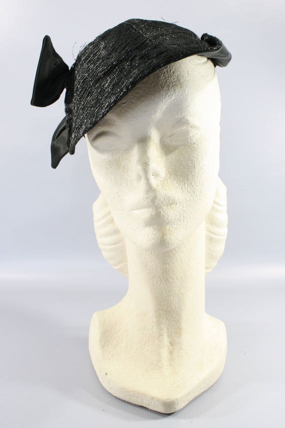 1930s Black Lurex and Satin Hat | 30s Vintage Cap - image 2