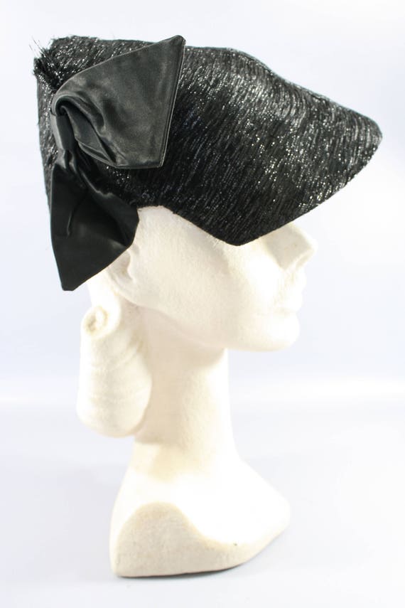 1930s Black Lurex and Satin Hat | 30s Vintage Cap - image 3