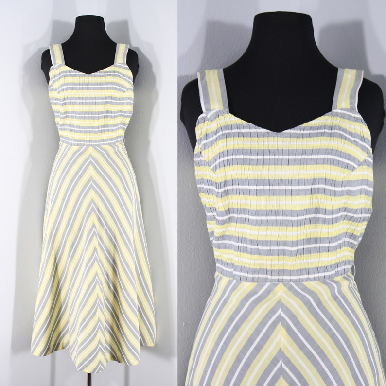 1940s Striped Cotton Sundress Small to Medium 40s Yellow - Etsy