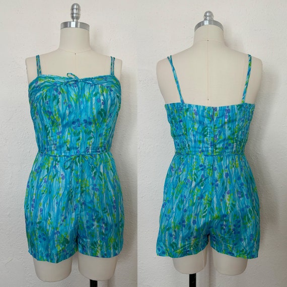 1950s Watercolor Floral Playsuit/Swimsuit by GaBar