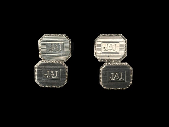 1920s Silver Tone Rectangular JAJ Monogram Cuff L… - image 3