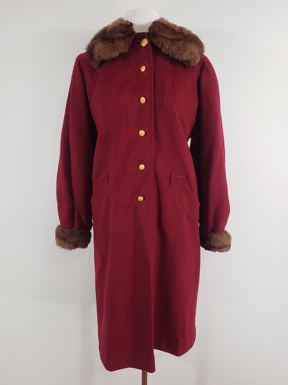 1940s Burgundy Wool Coat with Sable Collar, Mediu… - image 2