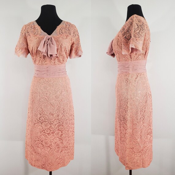 1950s Blush Lace and Chiffon Dress by Andora, Med… - image 1