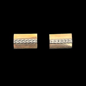 1940s Rectangular Two Tone Rectangular Cuff Links | 40s Vintage Silver and Gold Tone Chain Cufflinks