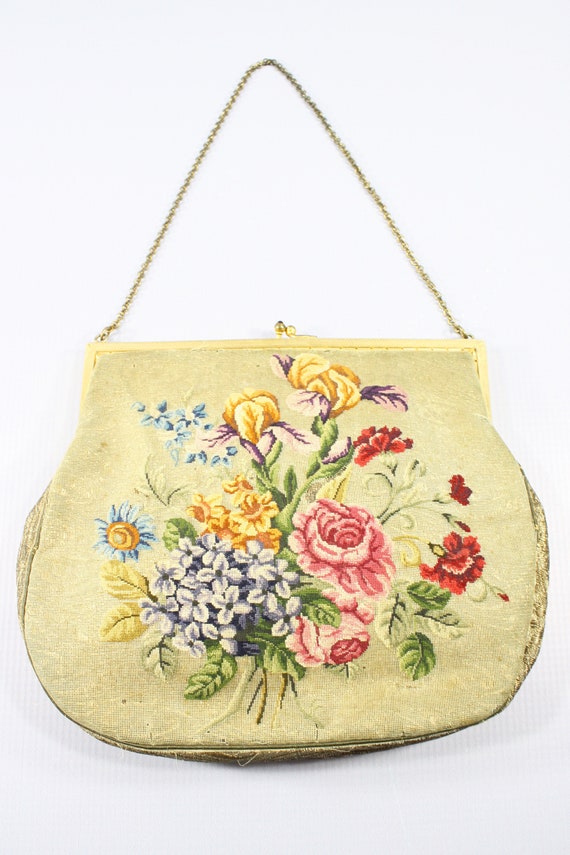 1930s Floral Gold Lamé Evening Bag | 30s Vintage … - image 1