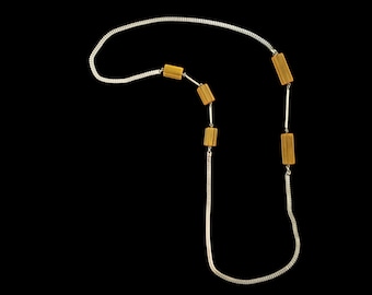 1930s Butterscotch Bakelite and Chrome Necklace | 30s Vintage Marbled Bakelite Bead and Silver Tone Chain Necklace