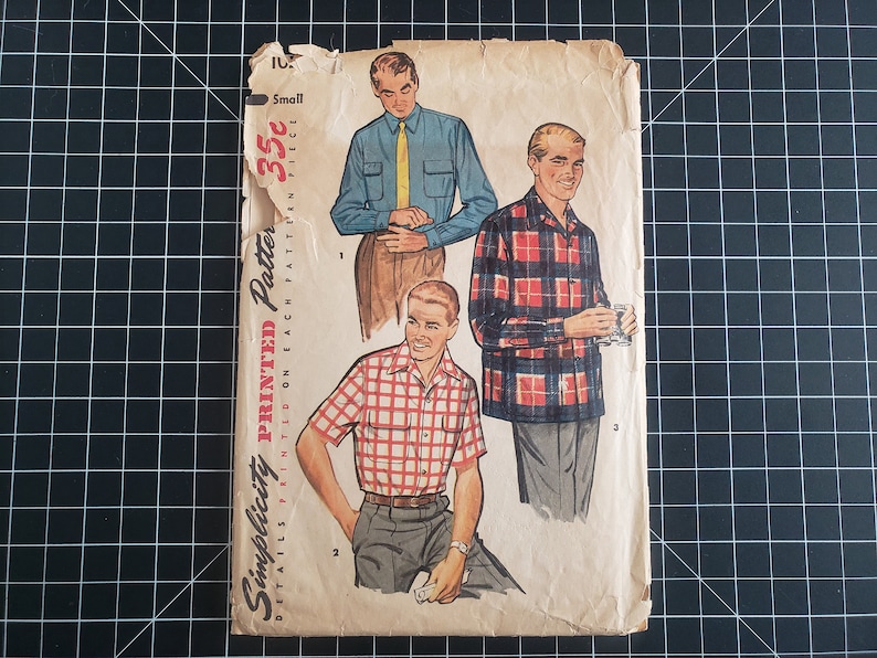 1950s Simplicity Men's Button Down Shirt Pattern 1025, Size Small | 50s ...