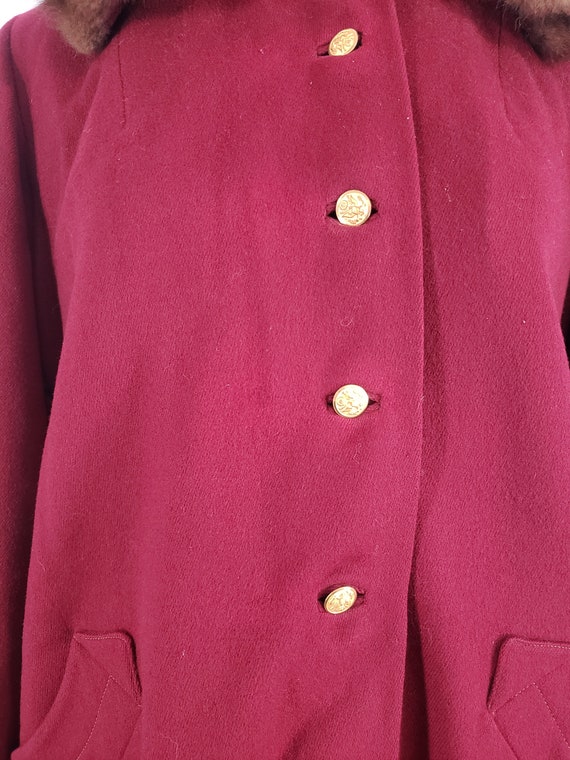 1940s Burgundy Wool Coat with Sable Collar, Mediu… - image 5