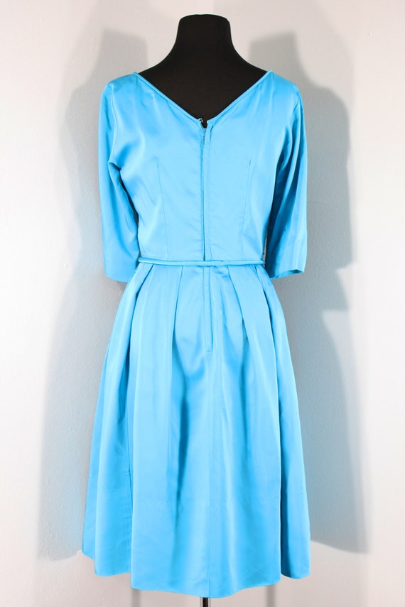 1960s Turquoise Satin Cocktail Dress, Small to Me… - image 8