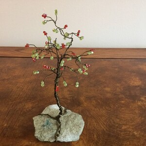 Wire tree art, cherry tree of crystals and bronze wire.
