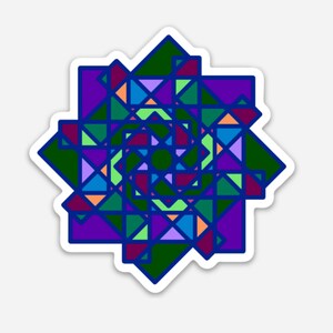 Fioletowo-zielona naklejka geometryczna gwiazda - kolorowa - witraż - tęcza - naklejka - winylowa