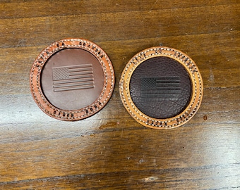 Let’s Go Brandon - Biden 2024 - American Flag leather Coaster - rimmed leather coaster