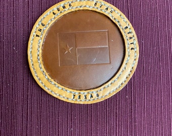Texas - The Lone Star State - Texas Flag leather Coaster - rimmed leather coaster