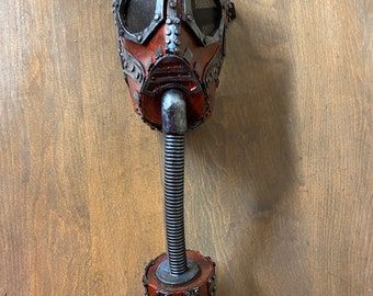 Steampunk - Full Face Gas Mask - Long Hanging Tube - Red and Silver color