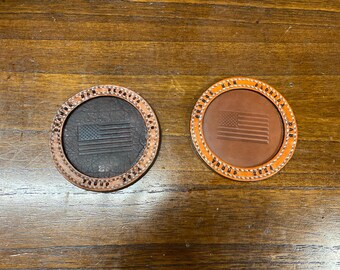 Trump 2024 - American Flag leather Coaster - rimmed leather coaster