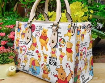 Winnie The Pooh Leather Handbag, Winnie The Pooh Vintage Leather Shoulder Bags, Top handle Bag, Vintage Shoulder Bag, Custom Crossbody Bag