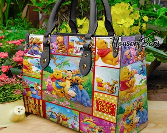Winnie The Pooh Leather Handbag, Winnie The Pooh Vintage Leather Shoulder Bags, Top handle Bag, Vintage Shoulder Bag, Custom Crossbody Bag