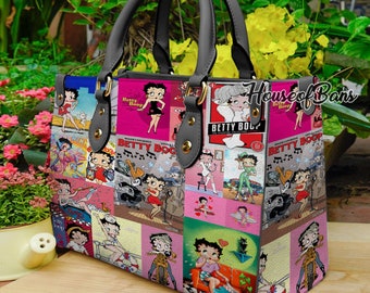 Betty Boop Leather Handbag, Betty Boop Vintage Leather Shoulder Bags, Vintage Top handle Bag, Vintage Shoulder Bag, Custom Crossbody Bag