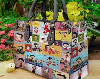 Betty Boop Leather Handbag, Betty Boop Vintage Leather Shoulder Bags, Vintage Top handle Bag, Vintage Shoulder Bag, Custom Crossbody Bag