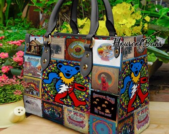 Grateful Dead Leather Handbag, Grateful Dead Vintage Leather Shoulder Bags, Top handle Bag, Vintage Shoulder Bag, Custom Crossbody Bag