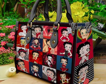 Betty Boop Leather Handbag, Betty Boop Vintage Leather Shoulder Bags, Vintage Top handle Bag, Vintage Shoulder Bag, Custom Crossbody Bag