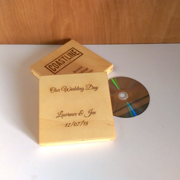 Personalised Wooden DVD / CD Case, premium laser engraved Music, Movie or Photo disc sleeve.