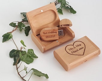 Bamboo USB pen drive with matching gift box - Personalised Laser Engraved