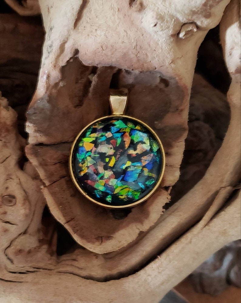 Unique gift Hand-painted opal gemstone necklace Perfect gift for someone special! Dainty one of a kind stained glass mosaic opal jewelry