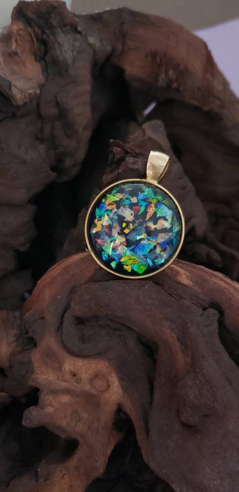 Unique gift Hand-painted opal gemstone necklace Perfect gift for someone special! Dainty one of a kind stained glass mosaic opal jewelry