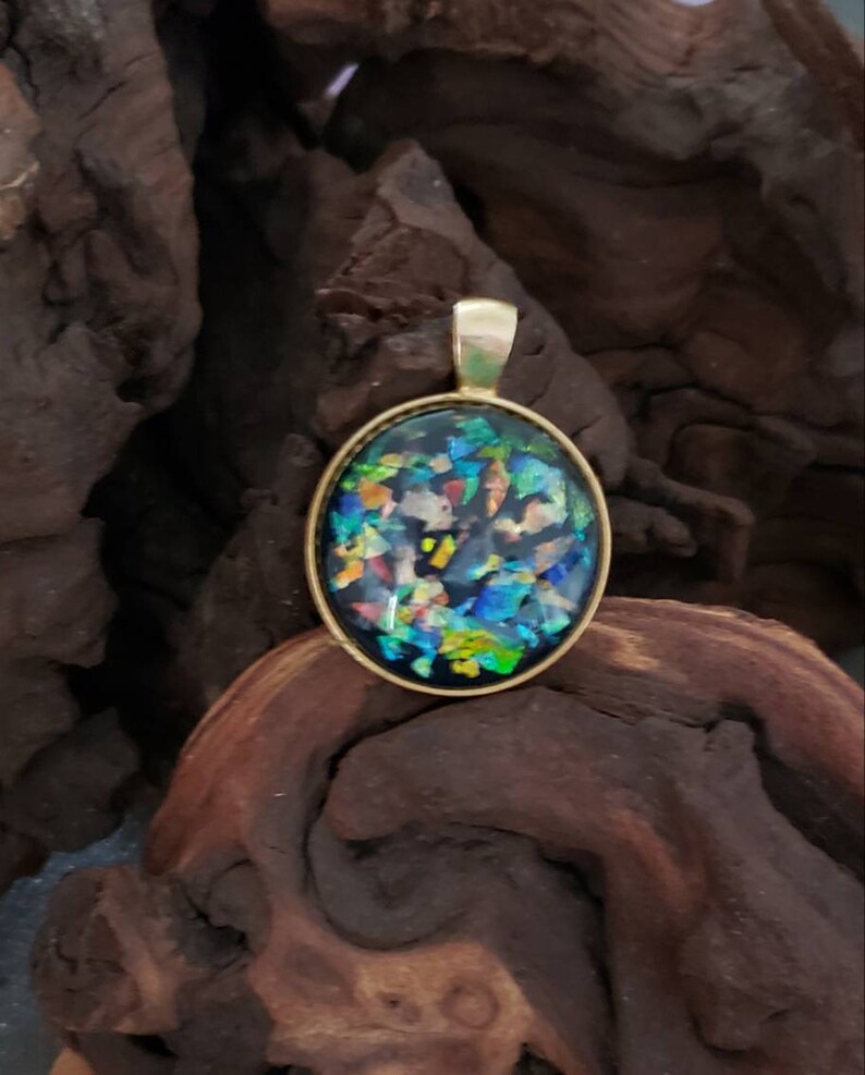 Unique gift Hand-painted opal gemstone necklace Perfect gift for someone special! Dainty one of a kind stained glass mosaic opal jewelry