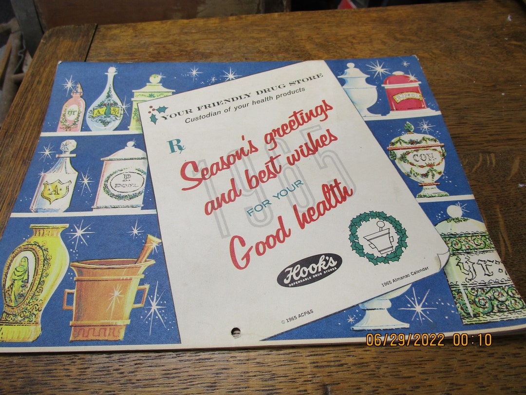 Vintage 1965 Hooks Drug Store Calendar Etsy