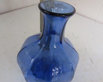 Vintage Stained Blue Glass Bud Vase 8.5" Tall 