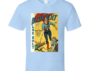 Blue Bolt Superhero Comic Book T-shirt