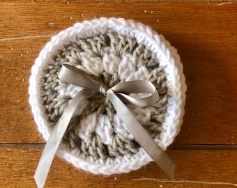 Crochet Coasters Gray/White 4 in a set