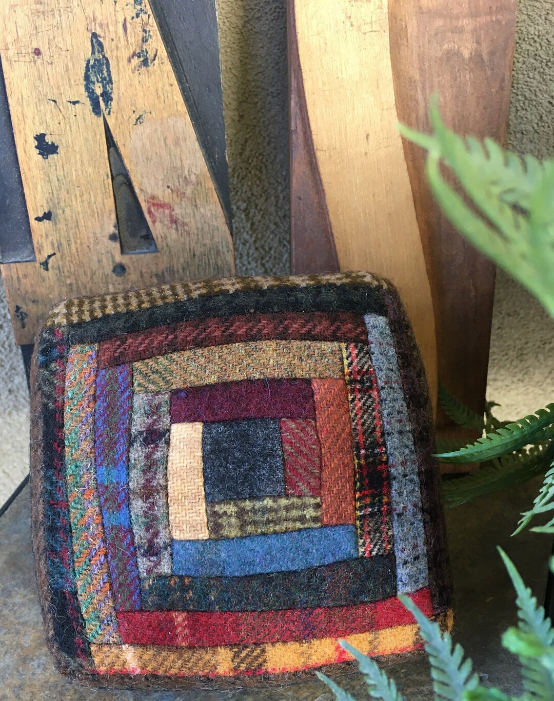 Primitive Wool Pincushion Log Cabin Quilt Design Etsy