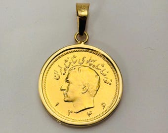 18k gold cover  yek  sekke seke kamel pendant coin - Handmade in USA